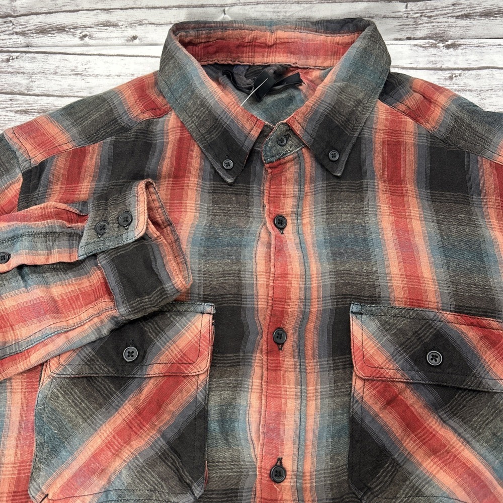Standard Cloth Shirt Men's L Gray Orange Plaid Light Button Up Urban Outfitters